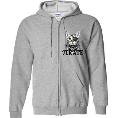 Funny Vintage Pi Day 314 PiRate Pirate Cat Full Zip Hoodie