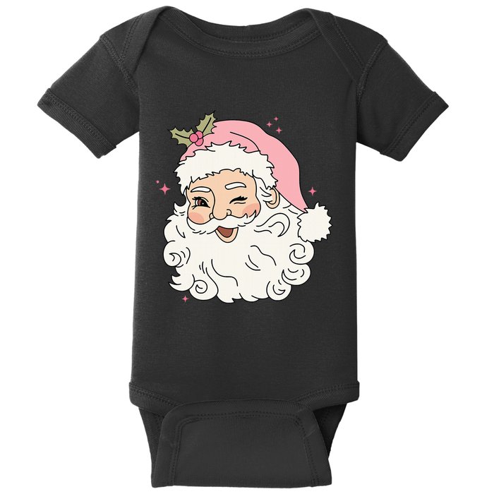 Funny Vintage Pink Santa Claus Pink Christmas Baby Bodysuit