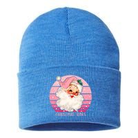 Funny Vintage Pink Santa Claus Pink Christmas Design Meaningful Gift Sustainable Knit Beanie