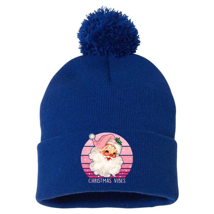 Funny Vintage Pink Santa Claus Pink Christmas Design Meaningful Gift Pom Pom 12in Knit Beanie