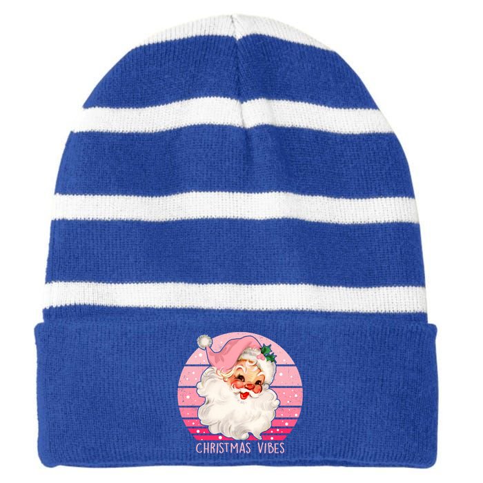 Funny Vintage Pink Santa Claus Pink Christmas Design Meaningful Gift Striped Beanie with Solid Band