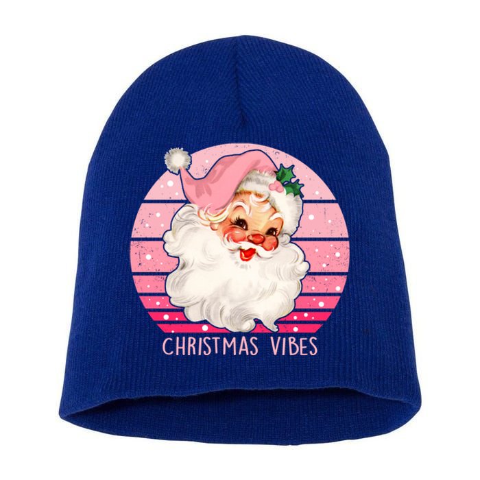 Funny Vintage Pink Santa Claus Pink Christmas Design Meaningful Gift Short Acrylic Beanie