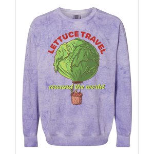 Funny Vegan Pun Lets Travel Lettuce Hot Air Balloon Graphic Gift Colorblast Crewneck Sweatshirt