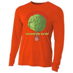 Funny Vegan Pun Lets Travel Lettuce Hot Air Balloon Graphic Gift Cooling Performance Long Sleeve Crew