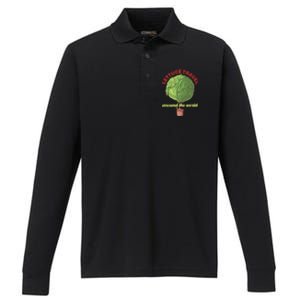 Funny Vegan Pun Lets Travel Lettuce Hot Air Balloon Graphic Gift Performance Long Sleeve Polo