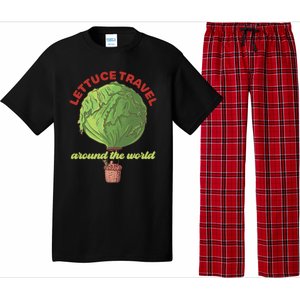 Funny Vegan Pun Lets Travel Lettuce Hot Air Balloon Graphic Gift Pajama Set