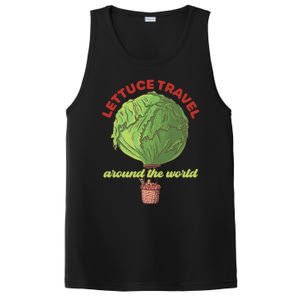 Funny Vegan Pun Lets Travel Lettuce Hot Air Balloon Graphic Gift PosiCharge Competitor Tank