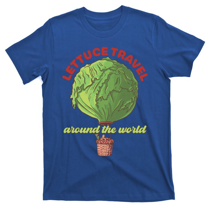 Funny Vegan Pun Lets Travel Lettuce Hot Air Balloon Graphic Gift T-Shirt