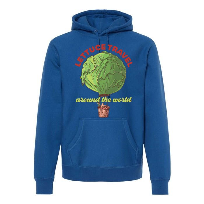 Funny Vegan Pun Lets Travel Lettuce Hot Air Balloon Graphic Gift Premium Hoodie