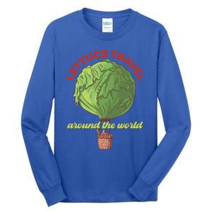 Funny Vegan Pun Lets Travel Lettuce Hot Air Balloon Graphic Gift Tall Long Sleeve T-Shirt