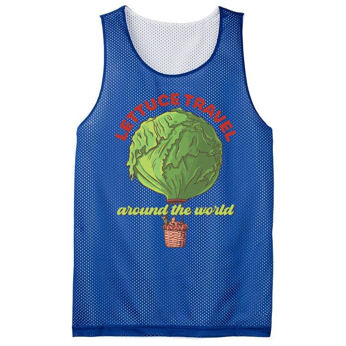 Funny Vegan Pun Lets Travel Lettuce Hot Air Balloon Graphic Gift Mesh Reversible Basketball Jersey Tank