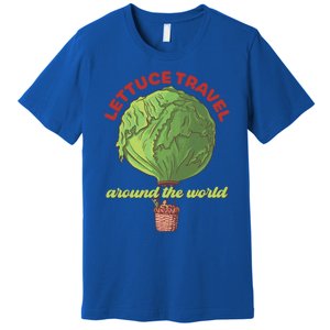 Funny Vegan Pun Lets Travel Lettuce Hot Air Balloon Graphic Gift Premium T-Shirt