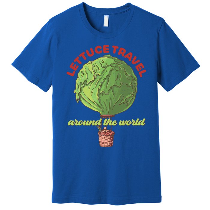 Funny Vegan Pun Lets Travel Lettuce Hot Air Balloon Graphic Gift Premium T-Shirt