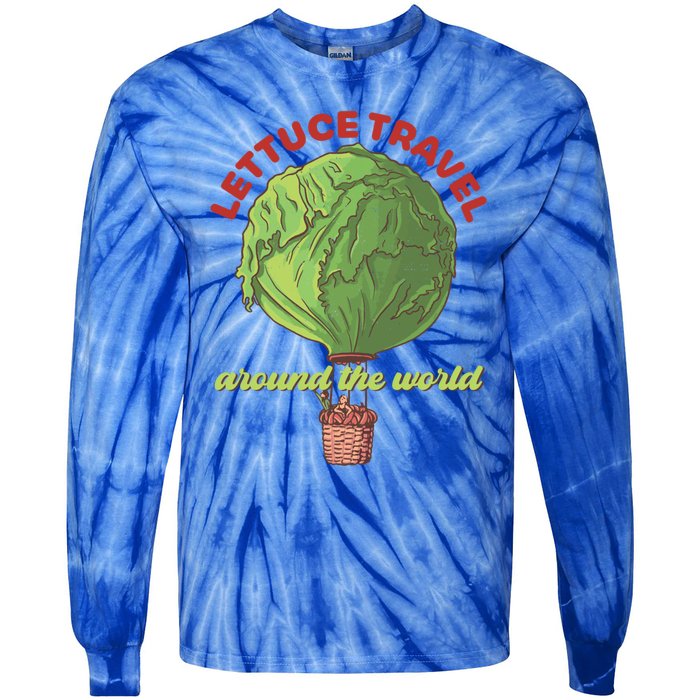 Funny Vegan Pun Lets Travel Lettuce Hot Air Balloon Graphic Gift Tie-Dye Long Sleeve Shirt