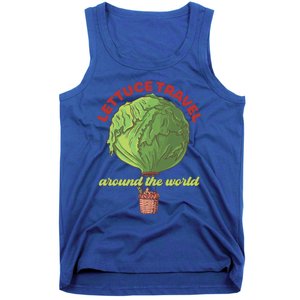 Funny Vegan Pun Lets Travel Lettuce Hot Air Balloon Graphic Gift Tank Top