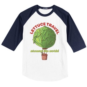 Funny Vegan Pun Lets Travel Lettuce Hot Air Balloon Graphic Gift Baseball Sleeve Shirt