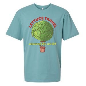 Funny Vegan Pun Lets Travel Lettuce Hot Air Balloon Graphic Gift Sueded Cloud Jersey T-Shirt