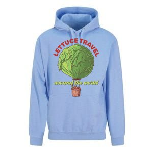 Funny Vegan Pun Lets Travel Lettuce Hot Air Balloon Graphic Gift Unisex Surf Hoodie