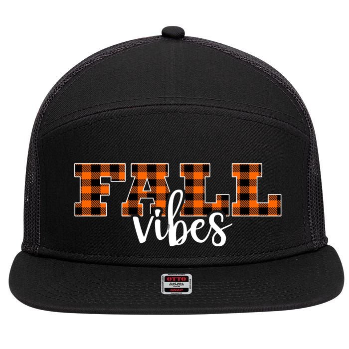 Fall Vibes Plaid October 7 Panel Mesh Trucker Snapback Hat