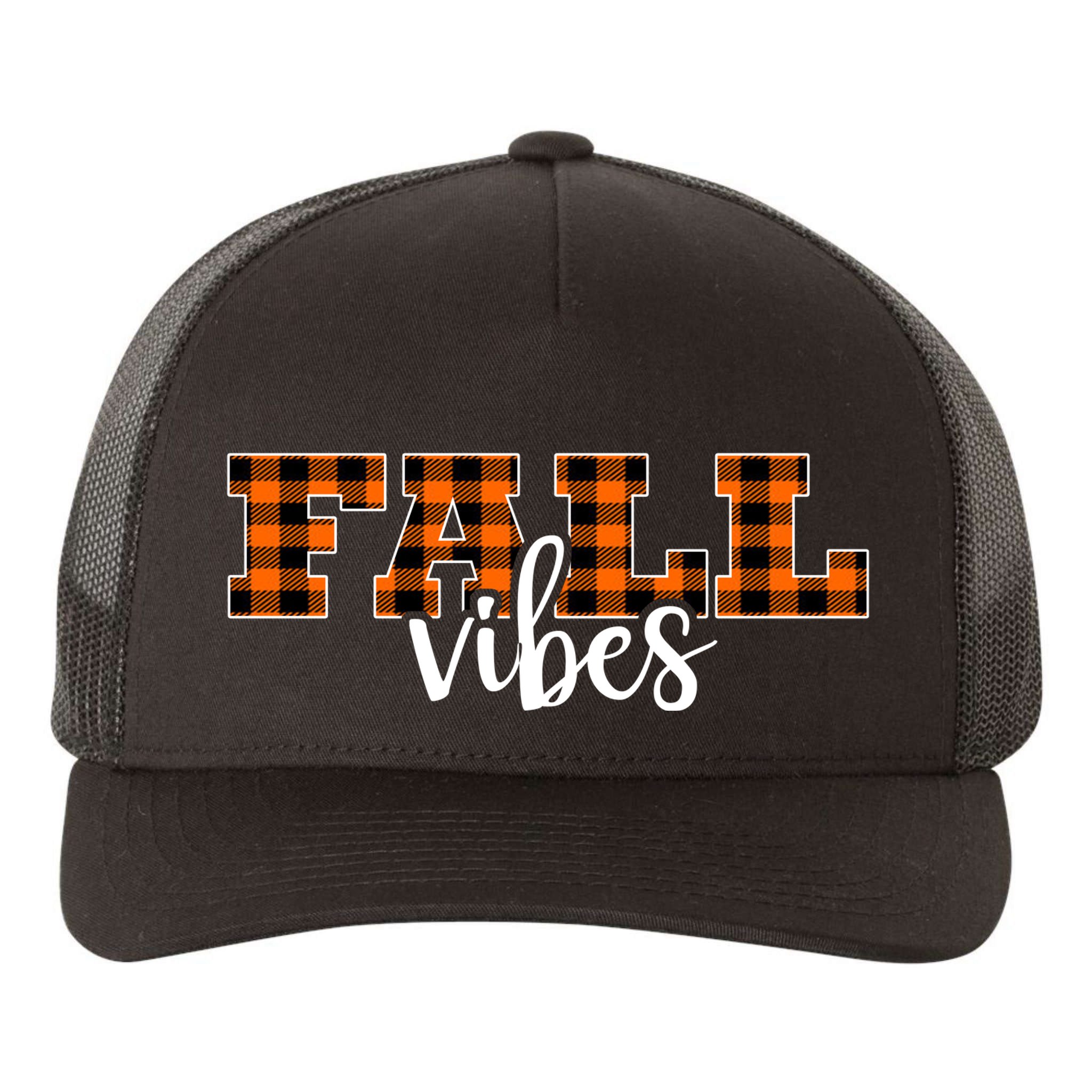 Fall Vibes Plaid October Yupoong Adult 5-Panel Trucker Hat