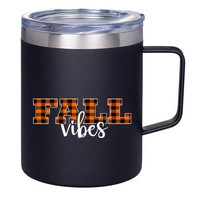 Fall Vibes Plaid October 12oz Stainless Steel Coffee Mug