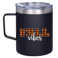 Fall Vibes Plaid October 12oz Stainless Steel Coffee Mug