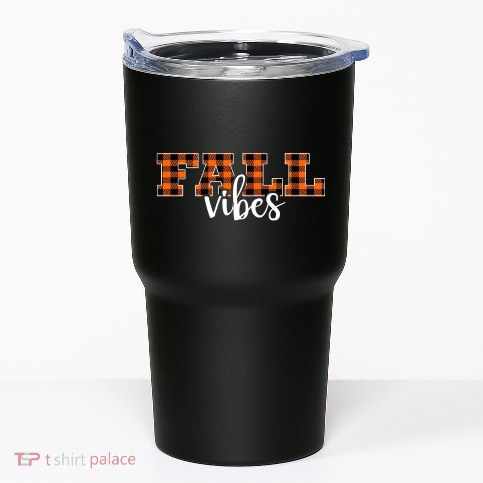 Fall Vibes Plaid October Tumbler