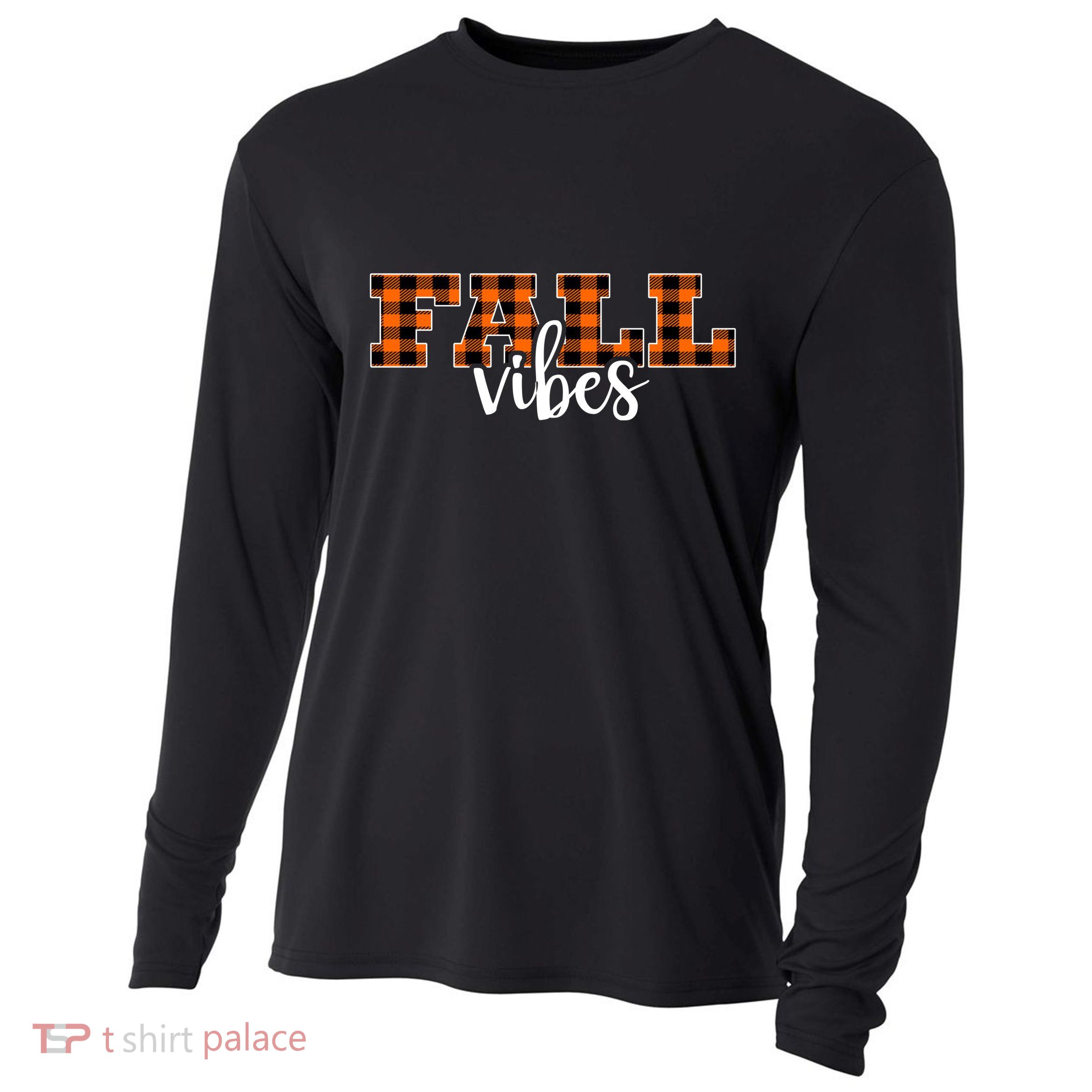 Fall Vibes Plaid October Cooling Performance Long Sleeve Crew