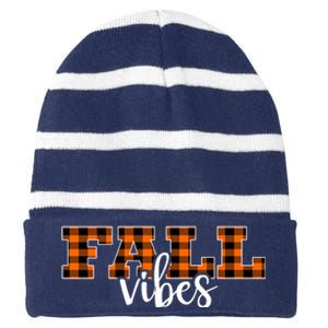 Fall Vibes Plaid October Striped Beanie with Solid Band