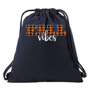 Fall Vibes Plaid October Drawstring Bag