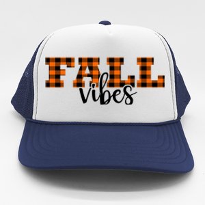 Fall Vibes Plaid October Trucker Hat