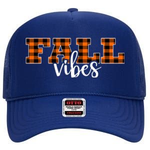 Fall Vibes Plaid October High Crown Mesh Back Trucker Hat