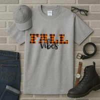 Fall Vibes Plaid October Tall T-Shirt