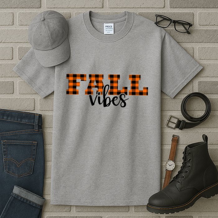 Fall Vibes Plaid October Tall T-Shirt