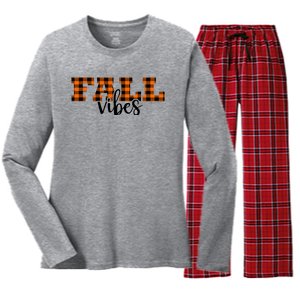 Fall Vibes Plaid October Women's Long Sleeve Flannel Pajama Set 