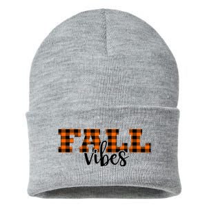 Fall Vibes Plaid October Sustainable Knit Beanie