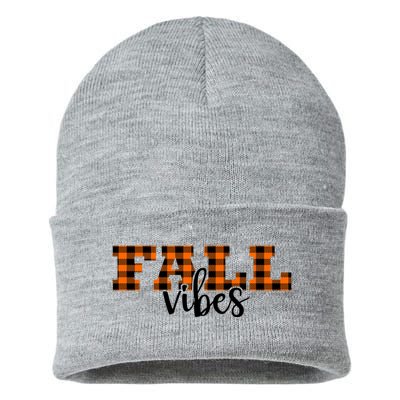 Fall Vibes Plaid October Sustainable Knit Beanie