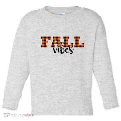 Fall Vibes Plaid October Toddler Long Sleeve Shirt