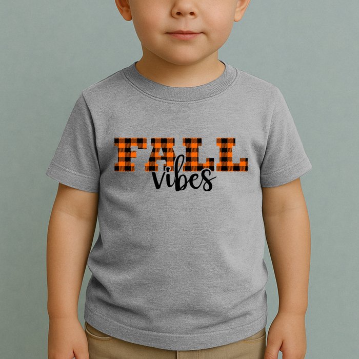 Fall Vibes Plaid October Toddler T-Shirt