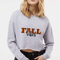 Fall Vibes Plaid October Cropped Pullover Crew