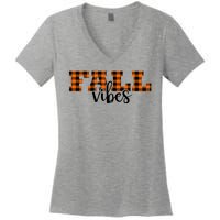 Fall Vibes Plaid October Women's V-Neck T-Shirt