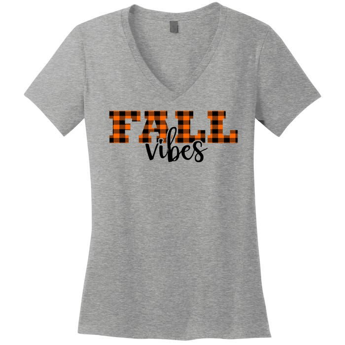 Fall Vibes Plaid October Women's V-Neck T-Shirt