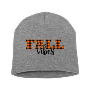 Fall Vibes Plaid October Short Acrylic Beanie