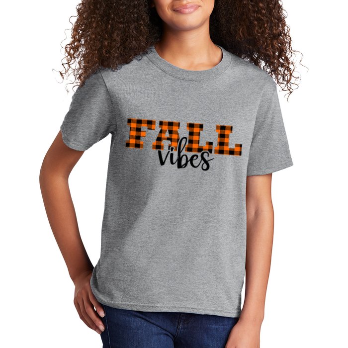 Fall Vibes Plaid October Kids T-Shirt