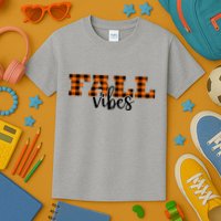 Fall Vibes Plaid October Kids T-Shirt