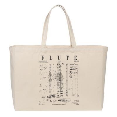 Flute Vintage Patent Flutist Flautist Drawing Print Cotton Canvas Jumbo Tote