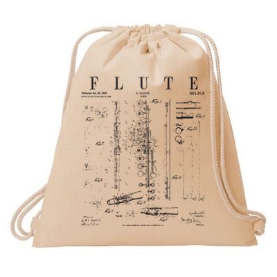 Flute Vintage Patent Flutist Flautist Drawing Print Drawstring Bag