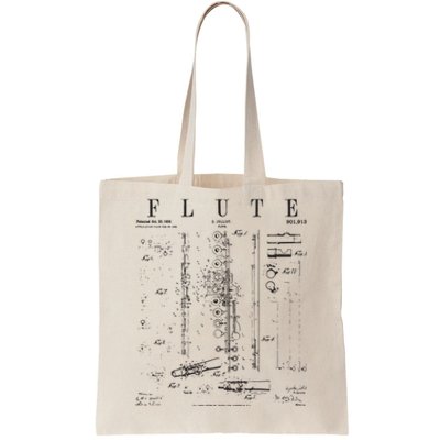 Flute Vintage Patent Flutist Flautist Drawing Print Tote Bag