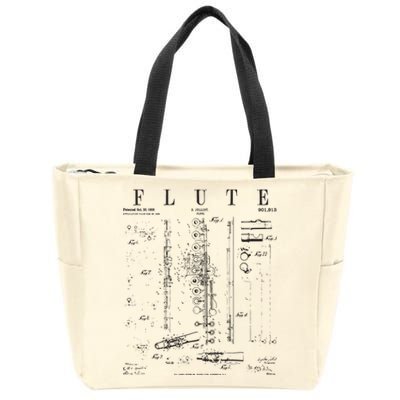 Flute Vintage Patent Flutist Flautist Drawing Print Zip Tote Bag