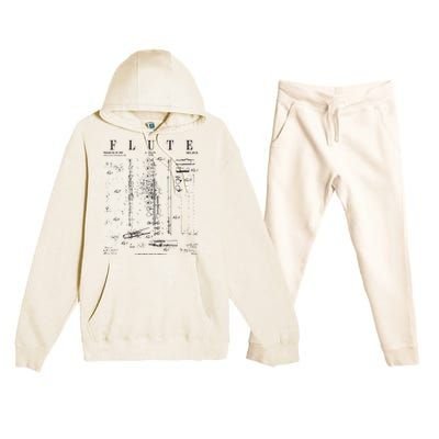 Flute Vintage Patent Flutist Flautist Drawing Print Premium Hooded Sweatsuit Set